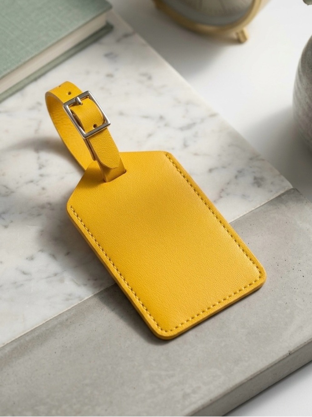 Yellow Faux Leather Luggage Tag